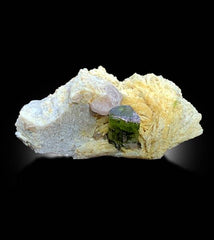 TERMINATED BICOLOUR TOURMALINE CRYSTAL WITH PINK LEPIDOLITE, ALBITE AND FELDSPAR FROM PAPROK, 88 GRAM