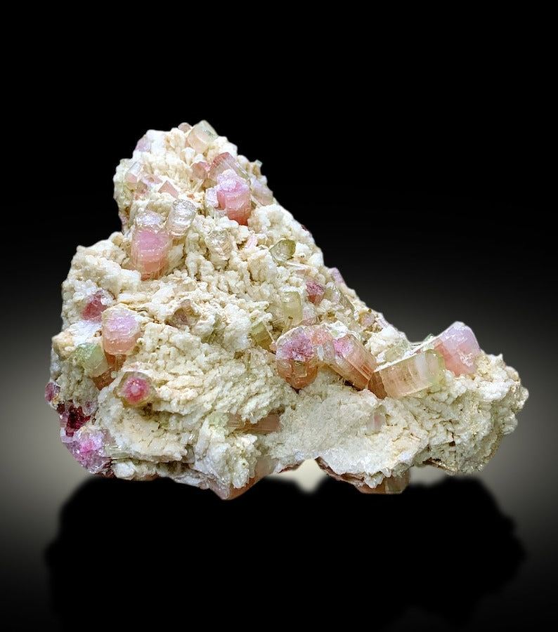 Natural Watermelon Tourmaline Crystals with Albite, Tourmaline Cluster, Tourmaline from Paproke, District Nuristan Afghanistan - 771 gram