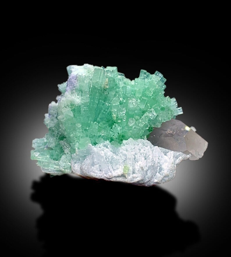 Green Tourmaline Crystals Cluster With Morganite and Cleavelandite Albite Mineral Specimen From Afghanistan - 148 gram