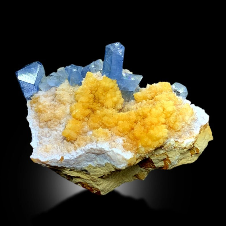 Terminated Blue Celestine Crystals With Calcite Mineral Specimen From Baghdis, Afghanistan - 89 gram