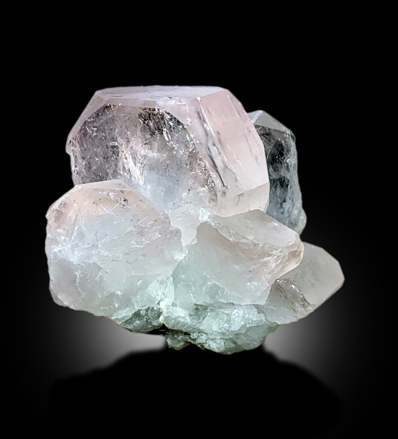 Natural Pink Morganite Crystals Cluster With Microlite From Afghanistan - 118 gram