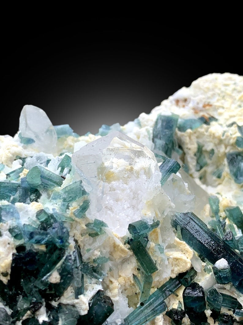 Natural Indicolite Blue Tourmaline Cluster with Morganites and Quartz, Tourmaline Specimen, Tourmaline from Afghanistan - 898 gram