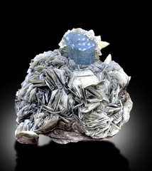 Blue Aquamarine Crystals With Calcite and Muscovite Mica Mineral Specimen From Nagar Pakistan - 827 gram