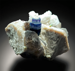 Blue Cap Tourmaline Crystals with Herderite , Albite , Smoky Quartz and Feldspar Specimen from Paproke Afghanistan - 808 g, 110*80*70 mm