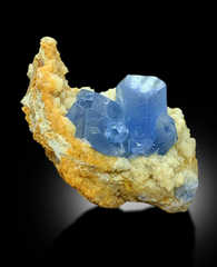 Natural Blue Color Celestine Crystals with Yellow Calcite Mineral Specimen From Baghdis, Afghanistan - 43 gram