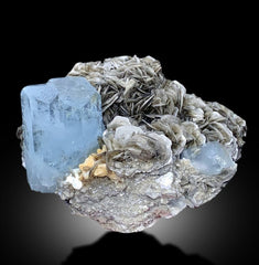 Blue Aquamarines With Muscovite Mica Mineral Specimen From Nagar Pakistan - 640 gram
