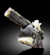 Natural Tricolor Tourmaline with Smoky Quartz and Cleavelandite Albite, Tourmaline Specimen from Astak Nala Mine Skardu Pakistan - 94 gram