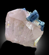 Blue Indicolite Tourmaline Crystals on Morganite from Afghanistan, 48 gram