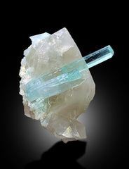 Seafoam Color Tourmalines on Quartz Mineral Specimen from Afghanistan - 130 gram