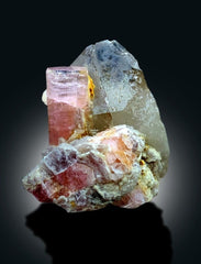 Pink Tourmaline Crystal with Smoky Quartz and Lepidolite Mica, Tourmaline Specimen, Paprok Tourmaline, Tourmaline for sale, 93 g