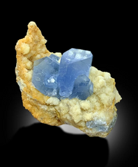 Natural Blue Color Celestine Crystals with Yellow Calcite Mineral Specimen From Baghdis, Afghanistan - 43 gram