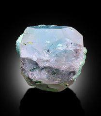 AquaMorganite with Green Tourmalines, Pink Morganite Crystal, Tourmaline Specimen, Mineral Specimen, Pink Morganite with Blue Core, 90 Gram