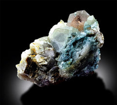 Morganite with Indicolite Tourmaline Crystals , Morganite Specimen, Tourmaline Crystals, Quartz and Albite, 264 Gram , 84*73*48 mm