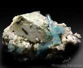 Aquamarine Crystals Cluster with Black Tourmaline on Feldspar, Aquamarine Specimen, Fine Minerals, Aquamarine For Sale 1088 g