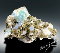 Bi-color Fluorite Specimen with Aquamarine Crystals and Muscovite Mica, Fluorite Specimen, Aquamarine Specimen from Chumar Bakhoor - 367 g