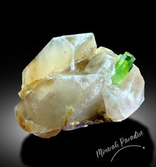 Green Tourmaline Crystal with Smoky Quartz, Natural Tourmaline, Green Color, Mineral Specimen From Paprok 922 Gram