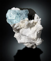 Etched Aquamarine Crystal on Black Tourmaline Schorl and Albite, Aquamarine Minerals, Aquamarine For Sale 179 Gram