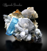Blue Colour Aquamarine Crystal with Mica, Albite and Quartz, Aquamarine Crystal, Aquamarine Specimen, 718 Gram , 132*94 mm