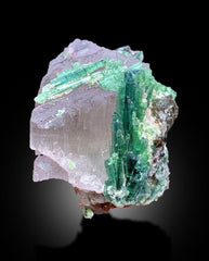 Blue Green Tourmaline Crystals on Pink Kunzite from Afghanistan, 233 gram