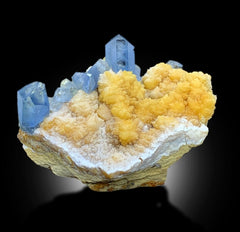 Terminated Blue Celestine Crystals With Calcite Mineral Specimen From Baghdis, Afghanistan - 89 gram