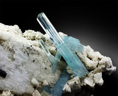 Aquamarine Crystals Cluster with Black Tourmaline on Feldspar, Aquamarine Specimen, Fine Minerals, Aquamarine For Sale 1088 g
