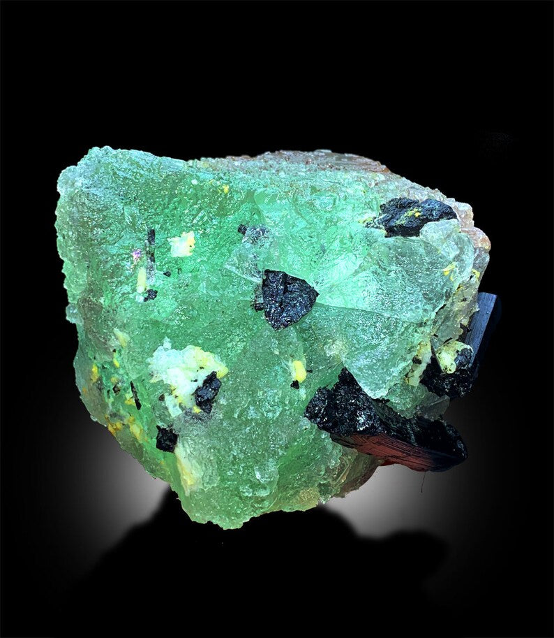 Bicolor Fluorite with Tourmaline Crystals, Pink Fluorite Specimen, Green Fluorite stone, Mineral Specimen, Schorl Crystals, 771g