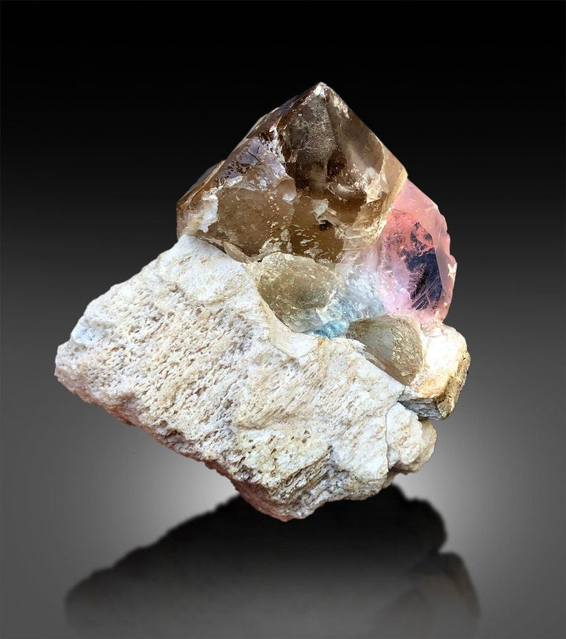 Pink Morganite Crystal with Smoky Quartz & Feldspar Specimen from Afghanistan - 1013 Gram, 99*115 mm