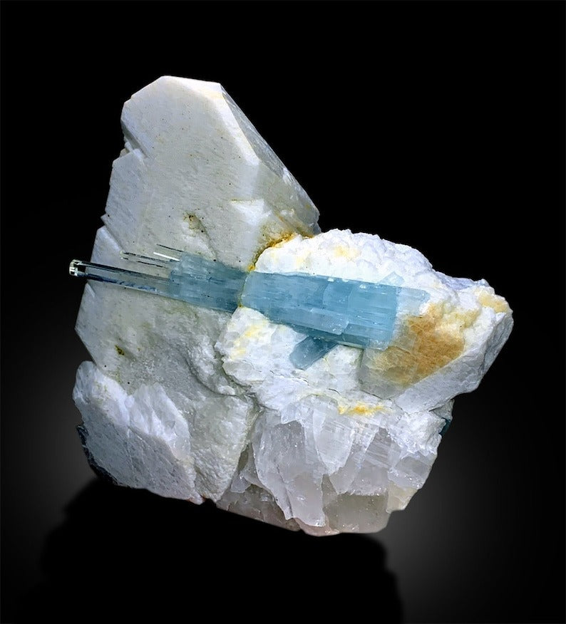 Aquamarine Specimen with Feldspar, Aquamarine Crystals, Aquamarine Cluster, Microcline Feldspar, Aquamarine stone, Mineral Specimen, 1728g