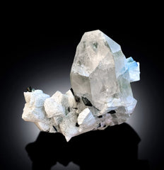 Blue Cap Aquamarine Crystals with Schorl Tourmaline, Quartz Crystals and Feldspar, Aquamarine Specimen, Tourmaline Crystals, 925 gram