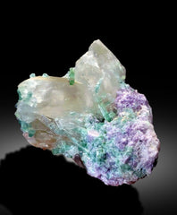 Green Tourmalines With Pink Lepidolite and Quartz Mineral Specimen From Afghanistan - 524 gram