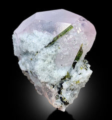 AquaMorganite with Green Tourmalines, Pink Morganite Crystal, Morganite Specimen, Mineral Specimen, Bicolor Beryl - 137 gram