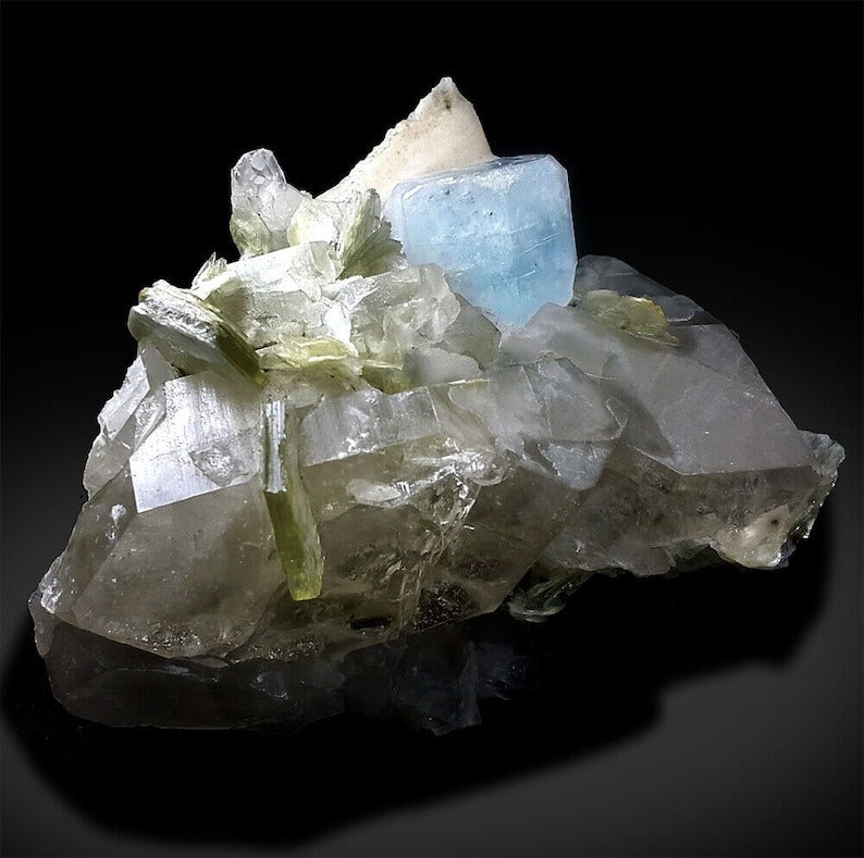 Aquamarine Crystal with Quartz and Muscovite Mica, AquaMorganite Specimen, Quartz Crystals, Mineral Specimen, 1754 gram