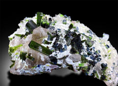 Bicolor Tourmaline Crystals, Blue Tourmalines, Green Tourmaline Specimen, Tourmaline Cluster, Tourmalines on matrix, 260 g , 112*93 mm