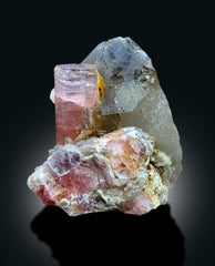 Pink Tourmaline Crystal with Smoky Quartz and Lepidolite Mica, Tourmaline Specimen, Paprok Tourmaline, Tourmaline for sale, 93 g