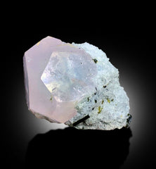 AquaMorganite with Green Tourmalines, Pink Morganite Crystal, Tourmaline Specimen, Mineral Specimen, Pink Morganite with Blue Core, 90 Gram