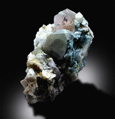 Morganite with Indicolite Tourmaline Crystals , Morganite Specimen, Tourmaline Crystals, Quartz and Albite, 264 Gram , 84*73*48 mm