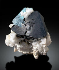 Etched Aquamarine Crystal on Black Tourmaline Schorl and Albite, Aquamarine Minerals, Aquamarine For Sale 179 Gram
