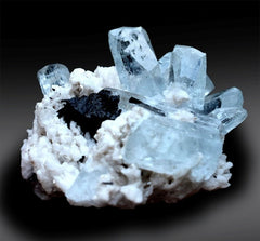 Aquamarine Crystals with Black Tourmaline, Mica and Feldspar Mineral Specimen, Aquamarine Cluster, Aquamarine For Sale 127 Gram , 85*55*30mm