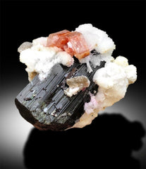Pink Apatite Crystals with Tantalite, Schorl and Albite Mineral Specimen from Skardu Pakistan, 250 g, 68*61*53 mm