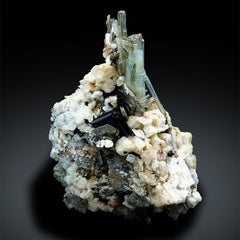 Aquamarine Crystals with Tourmalines Mica and Albite, Natural Aquamarine, Blue Aquamarine, Aquamarine Mineral Specimen 247 Gram