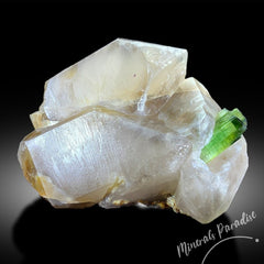 Green Tourmaline Crystal with Smoky Quartz, Natural Tourmaline, Green Color, Mineral Specimen From Paprok 922 Gram