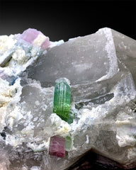 Bicolor Tourmaline Crystals on Quartz, Tourmaline Specimen, Paprok Tourmaline, Tourmaline for sale, Tourmaline with Quartz Crystal, 715 gram