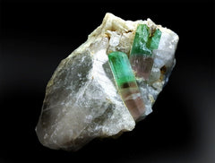 Tourmaline Specimen, Natural Tourmaline, Bicolor Tourmaline Crystal with Quartz from Laghman - 241 Gram , 77*65*45 mm