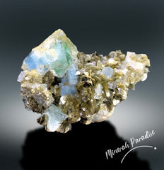 Bi-color Fluorite Specimen with Aquamarine Crystals and Muscovite Mica, Fluorite Specimen, Aquamarine Specimen from Chumar Bakhoor - 367 g