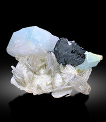 Beryl Aqua Morganite with Schorl and Lepidolite Specimen, 553 gram