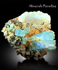 Natural Aquamarine Crystals with Mice and Albite, Aquamarine Cystals, Aquamarine Specimen, Mineral Specimen, Chumar Bakhoor, 1921 Gram