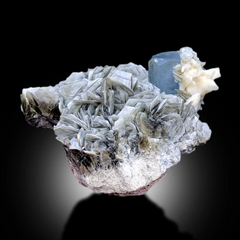 Blue Aquamarine Crystals With Calcite and Muscovite Mica Mineral Specimen From Nagar Pakistan - 827 gram
