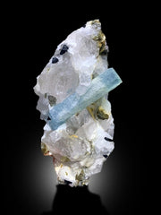 Terminated Blue Aquamarine Crystal With Mica Schorl Quartz and Feldspar Combo Specimen From Skardu Pakistan - 780 gram