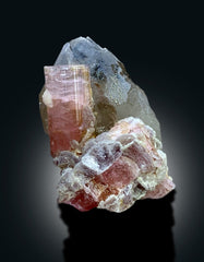 Pink Tourmaline Crystal with Smoky Quartz and Lepidolite Mica, Tourmaline Specimen, Paprok Tourmaline, Tourmaline for sale, 93 g
