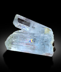 Natural Terminated Twinned Sky Blue Color Aquamarine Crystals with Schorl Tourmaline, Aquamarine from Shigar valley Skardu Pakistan - 47 g